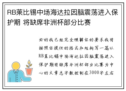 RB莱比锡中场海达拉因脑震荡进入保护期 将缺席非洲杯部分比赛