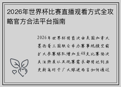 2026年世界杯比赛直播观看方式全攻略官方合法平台指南